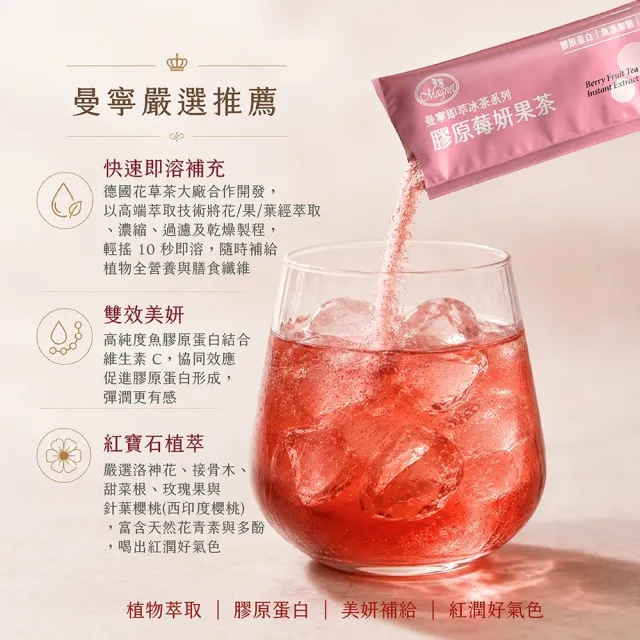 【曼寧】曼寧機能+ 即萃冰茶7.5g-8gx8入 任選 3 盒組 ( 膠原莓妍果茶 / 高纖檸檬綠茶)