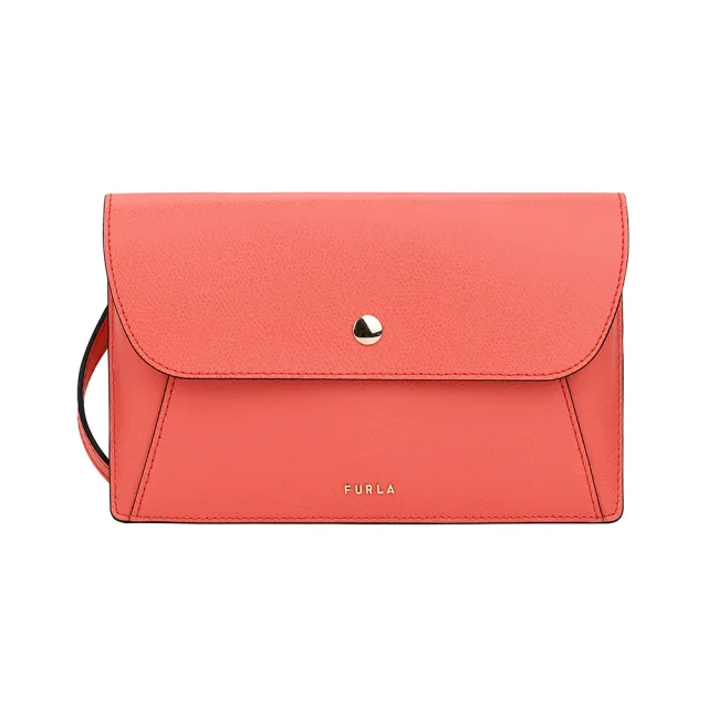【FURLA 芙拉】FURLA精品牛皮扣式斜背小方包(大/橘)
