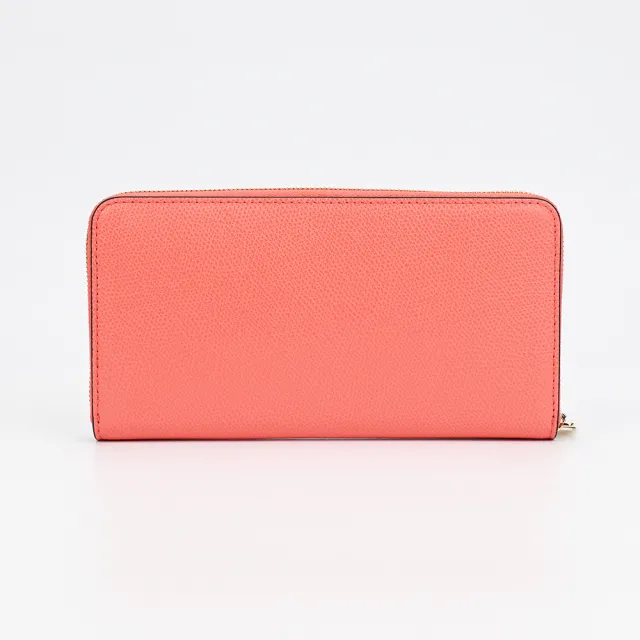 【FURLA 芙拉】FURLA精品金屬LOGO荔枝紋牛皮大容量拉鍊長夾(12卡/橘X灰)