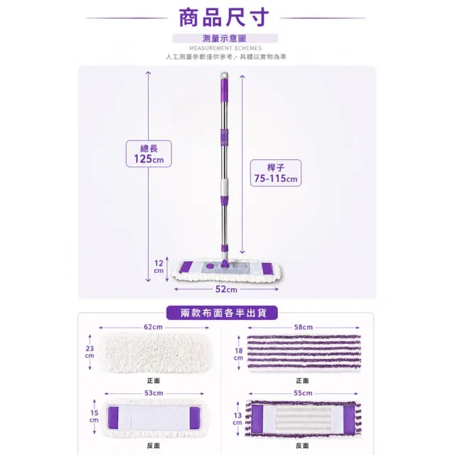 【VICTORY】乾濕兩用扣式大平板拖把-1拖3布(雙效布 超細纖維拖把 棉紗拖把 強力除塵 吸水拖把 快速替換)