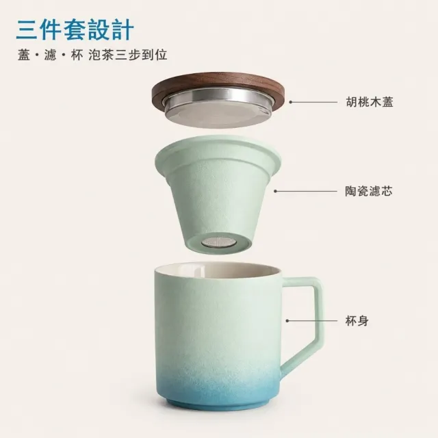 陶瓷茶水分離馬克杯(泡茶杯 飲料 咖啡杯 水杯 環保 功夫茶杯 濾茶器 茶具 過濾茶葉)