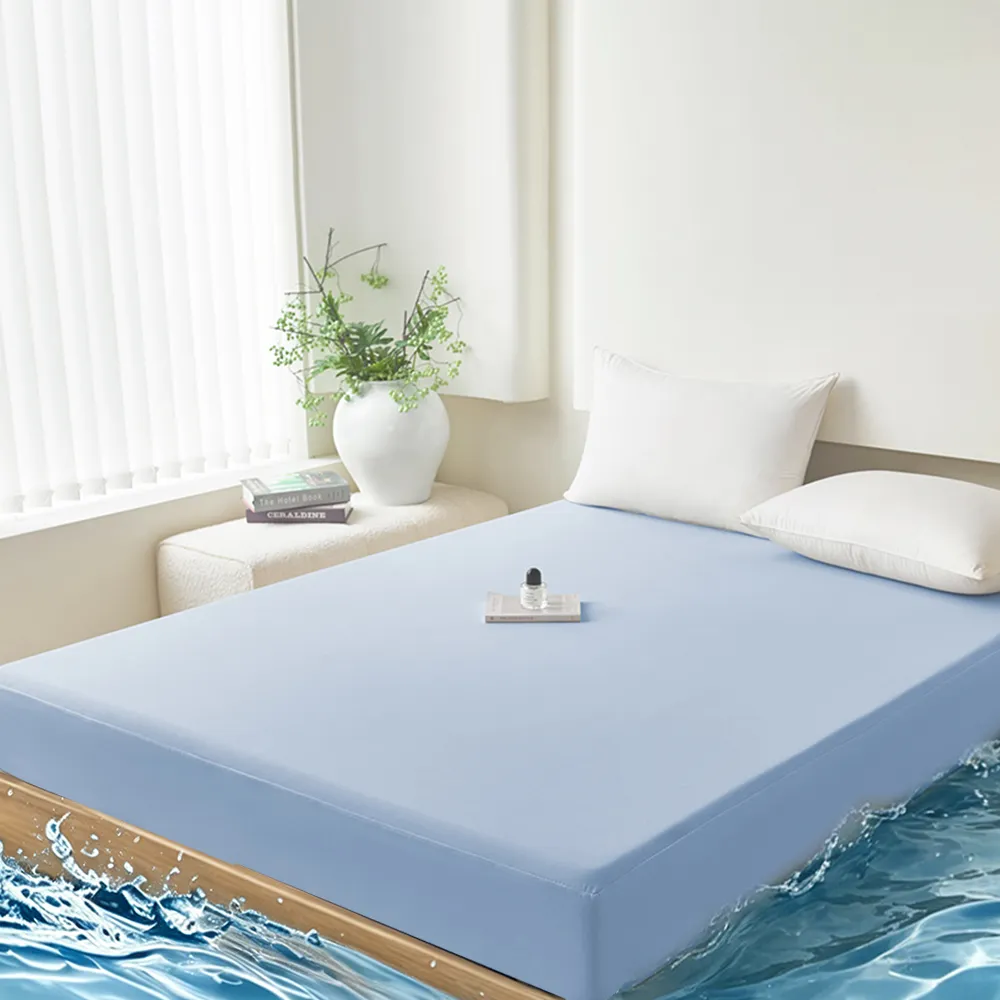 【Sleep Peacefully 寢室安居】買1送1 台灣製 冰絲涼感100%防水床包式保潔墊-均價(單人/雙人/加大/特大)