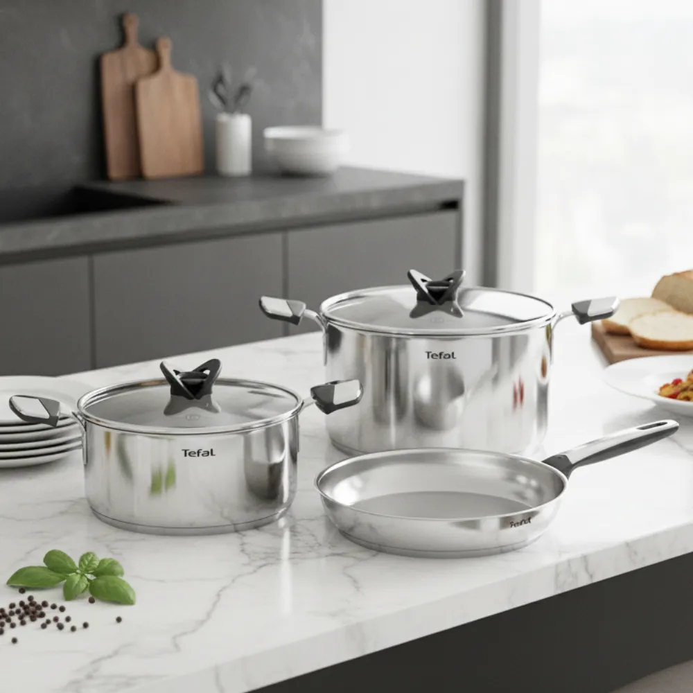 【Tefal 特福】MOMO獨家 精銳系列不鏽鋼鍋具5件組(不挑爐具、IH爐可用鍋)