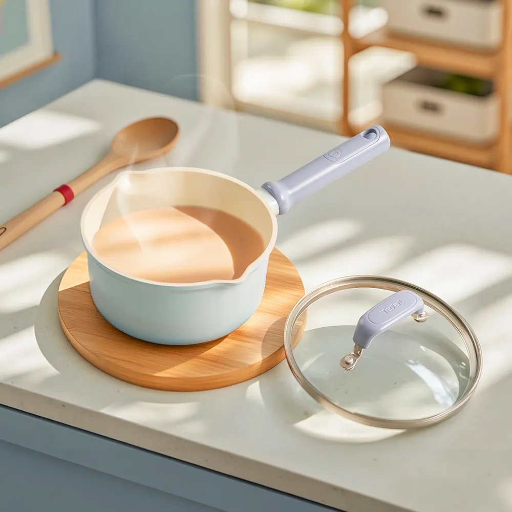 【Tefal 特福】蔚藍陶瓷系列18CM不沾鍋單柄湯鍋-加蓋(不挑爐具、IH爐可用鍋)