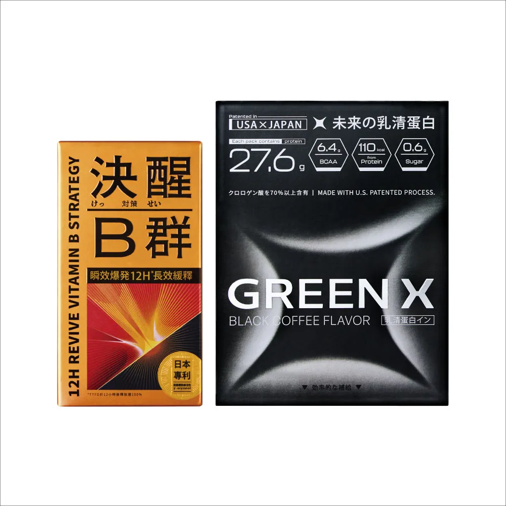 【TAIZAKU 火星生技】決醒對策B群60錠/盒+GreenX進化乳清蛋白-義式深焙風味40gX4包/盒(維他命 緩釋 精神)