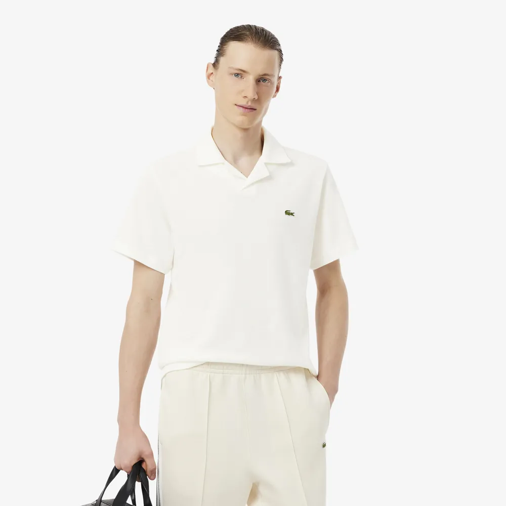 【LACOSTE】男裝-經典版型古巴領口短袖POLO衫(白色)