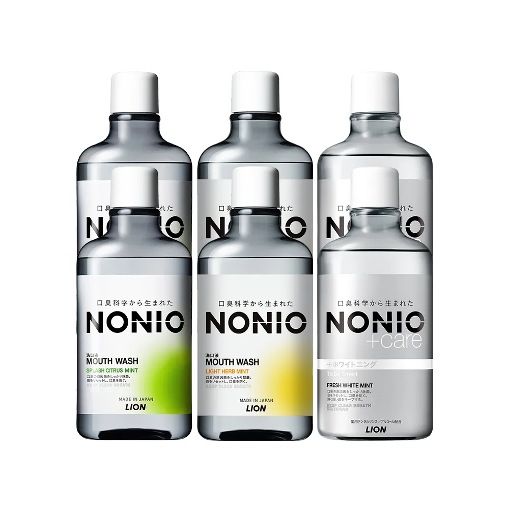 【LION 獅王】NONIO終結口氣漱口水600mlx6 入組(浸潤薄荷無酒精/晶燦亮白/澄橘薄荷)