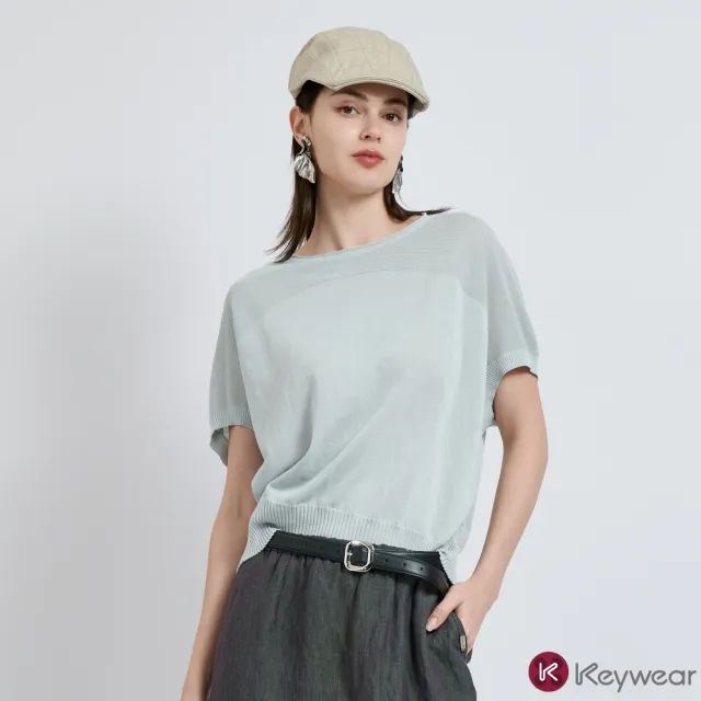 【KeyWear 奇威名品】弧形織紋落肩垂袖針織上衣