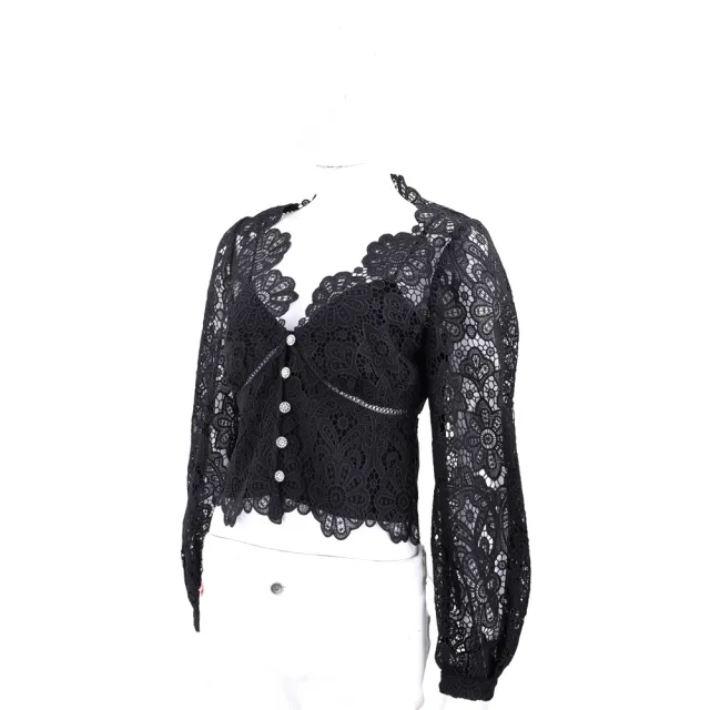 【SELF-PORTRAIT】織花蕾絲 黑色水鑽扣 短版開襟上衣(英國仙女服 Jisoo私著精品服)