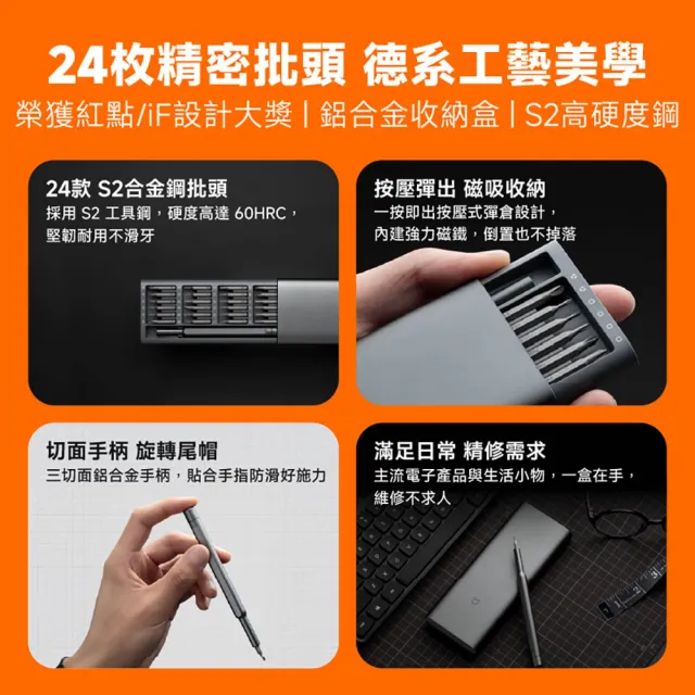 【小米】官方旗艦館Xiaomi米家精修螺絲起子套裝組 24枚精密批頭/S2高硬度工具鋼/磁吸起子頭