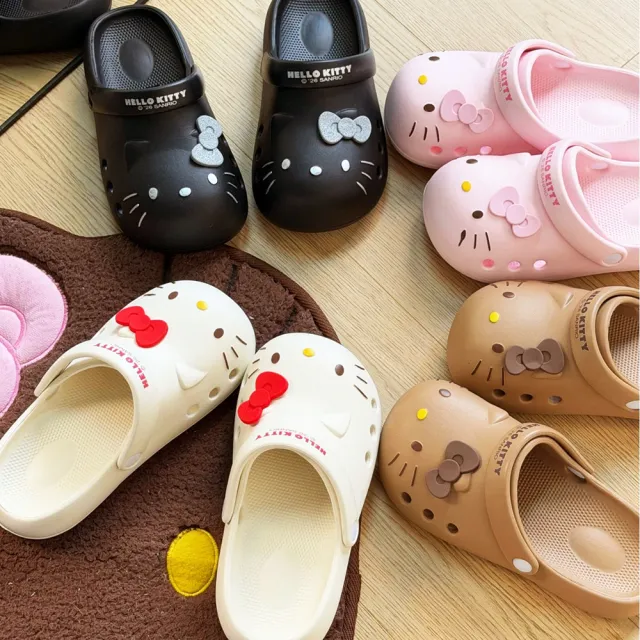 【HELLO KITTY】三麗鷗家族可愛凱蒂貓頭像造型EVA輕量柔軟透氣休閒涼拖鞋(洞洞鞋 布希鞋 海灘拖鞋)