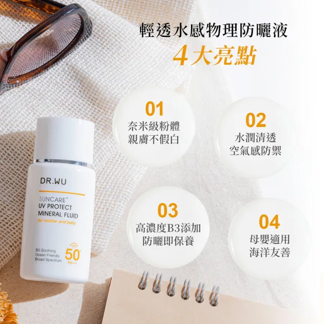 【DR.WU 達爾膚】輕透水感物理防曬液SPF50+ 38ML(2入組)