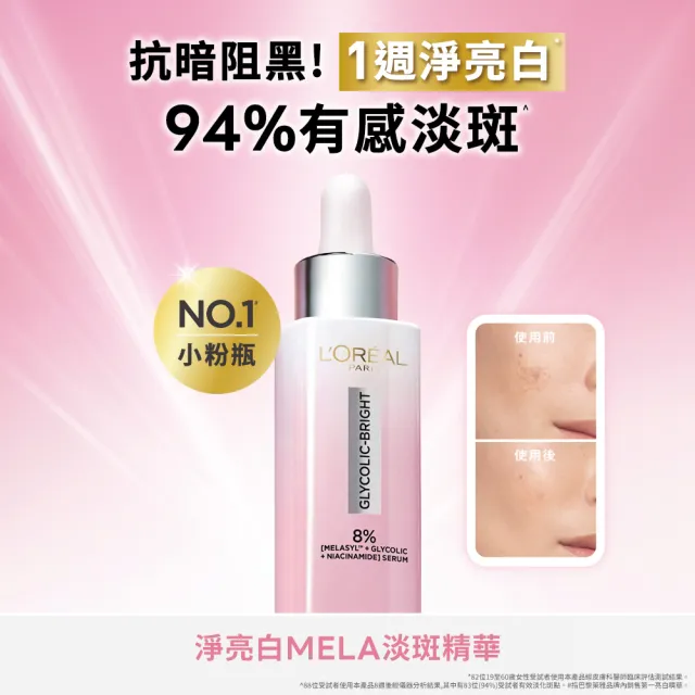 【L’OREAL Paris 巴黎萊雅】淨亮白MELA淡斑精華30ml_2入組 (淨亮白/淡斑/麥拉色鏈)