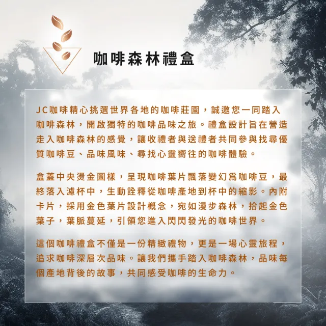 【JC咖啡】咖啡森林濾泡禮盒-二十個莊園綜合x1盒(10gx20包/盒.附提袋及卡片.含藝妓)中秋禮盒推薦中秋禮盒; 