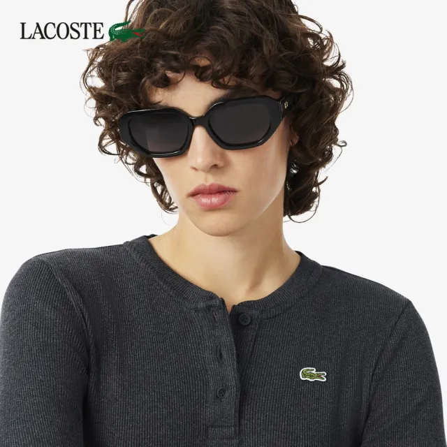 【LACOSTE】女款-亨利領羅紋長袖T恤(黑色)