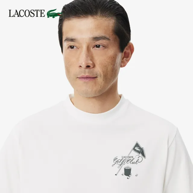 【LACOSTE】男款-高爾夫印花速乾短袖T恤(白色)