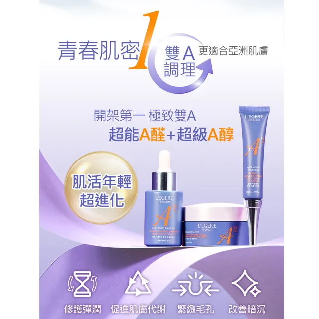 【LEGERE 蘭吉兒】極致雙A緊緻提亮精華霜50ml(三入組 雙A調理： A醛+A醇)