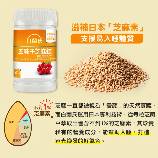 【白蘭氏】官方直營 五味子芝麻錠 濃縮精華配方 5瓶(共300錠 芝麻素 維生素E 助睡眠)