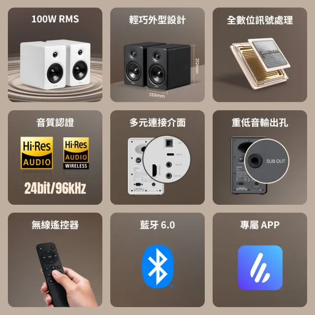 【EDIFIER】M90 2.0藍牙喇叭（HDMI eARC 輸入｜Hi-Res 音質雙認證｜無線遙控器｜電視電腦喇叭｜專屬APP）