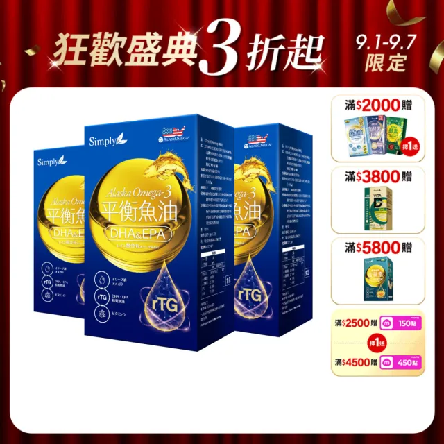 【Simply 新普利】Omega-3平衡魚油60顆 x3盒(林書煒推薦.83%.Omega-9.DHA.EPA.D3)