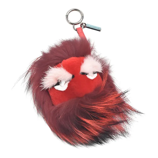 【FENDI 芬迪】經典Bag Bugs系列怪獸造型粉眉毛拼接狐狸毛絨吊飾/掛飾(紅X黑)