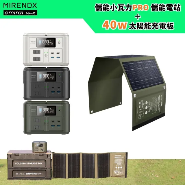 【MIRENEX】emirai NEX430儲能小瓦力PRO＋40W攜帶式太陽能板組合(戶外防災露營小電站/安全耐用磷酸鐵鋰)