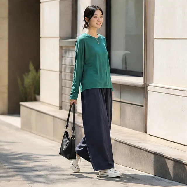 【LANNI 藍尼】★復古寬鬆闊腿哈倫褲(女裝/長褲/闊腿褲/寬褲/休閒/日系/通勤)