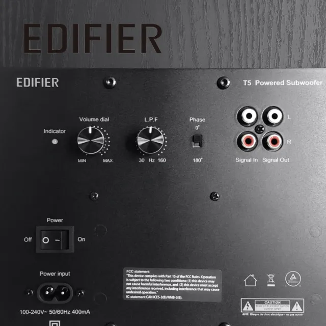 【EDIFIER】T5 主動式超重低音喇叭（自動待機模式｜獨立控制 音量＆低頻帶寬｜強化低頻）
