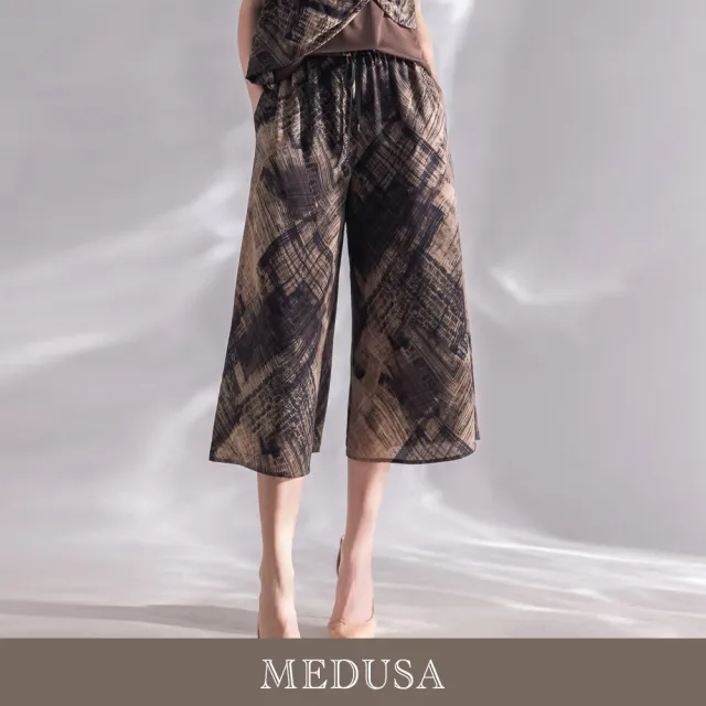 【MEDUSA 曼度莎】現貨-藝術棕色鬆緊飄逸寬褲（M-XL）｜寬褲穿搭 休閒長褲 雪紡長褲