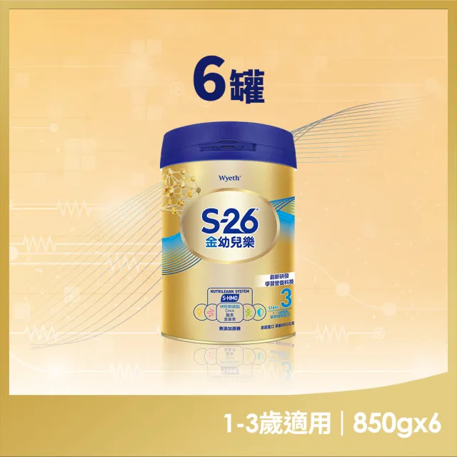 【惠氏 S-26】官方直營 金幼兒樂S-HMO配方1-3歲（850gx6罐）(免運/水沖即享/溫暖營養/兒童禮物/88)
