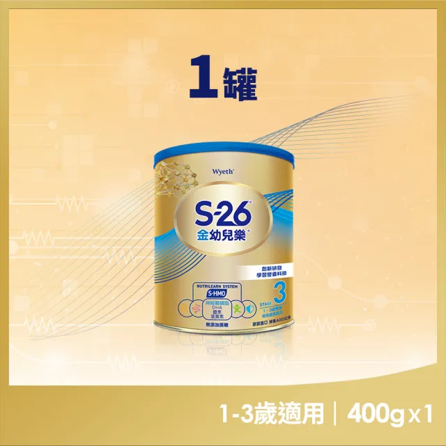 【惠氏 S-26】官方直營 金幼兒樂S-HMO配方1-3歲（400gx1罐/水沖即享/1111campaign)