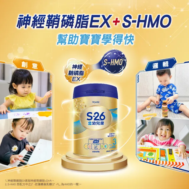 【惠氏 S-26】官方直營 金幼兒樂S-HMO配方1-3歲（850gx1罐）(免運/水沖即享/溫暖營養/兒童禮物/88)