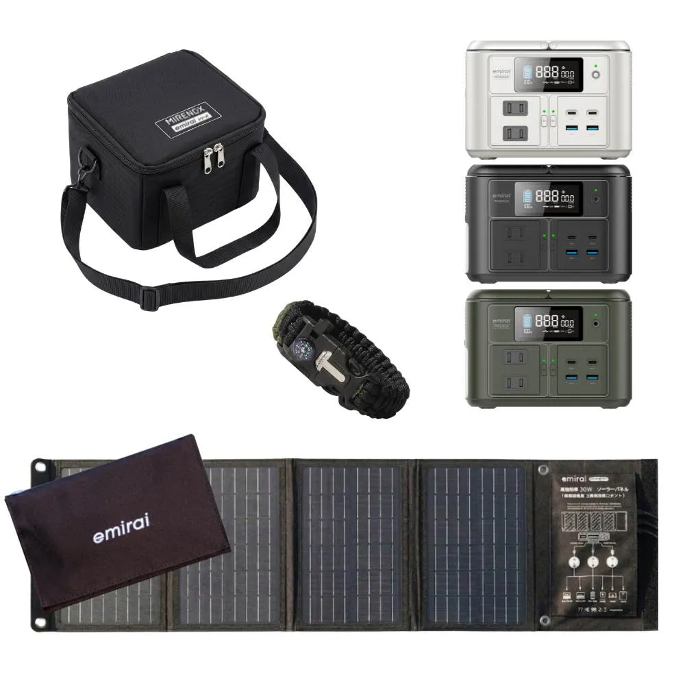 【MIRENEX】防災電力組｜200W儲能小瓦力PRO+30W高機動太陽能板+小瓦力專屬收納袋 再贈五合一求生手環