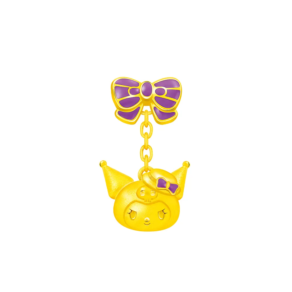 【Just Gold 鎮金店】三麗鷗 酷洛米 Kuromi 復古野餐趣-蝴蝶結 黃金單耳耳環