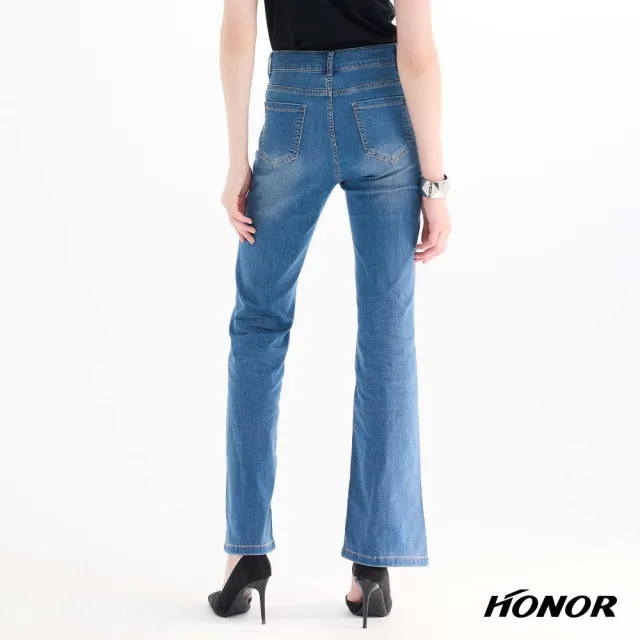【HONOR 山形屋】微鑽飾修身車線微喇叭牛仔褲-藍