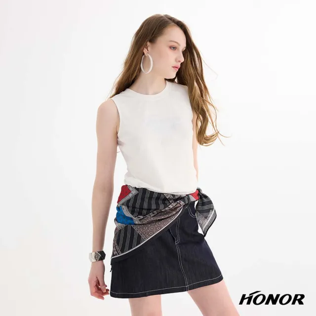 【HONOR 山形屋】品牌亮鑽字母雙層網紗無袖上衣-白/黑