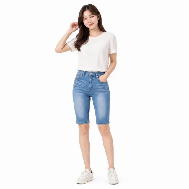 【RH】率性修身薄款彈力牛仔六分褲(L)