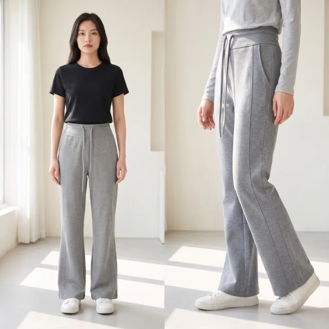 【LANNI 藍尼】★高腰垂墜抽繩闊腿褲(女裝/長褲/寬褲/休閒/優雅/日系/通勤)