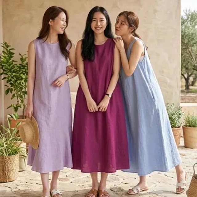 【米蘭精品】多款現貨出清 洋裝無袖連身裙大尺碼女裝連衣裙(亞麻棉麻休閒長裙顯瘦魚尾女裙子多款74kf18) C
