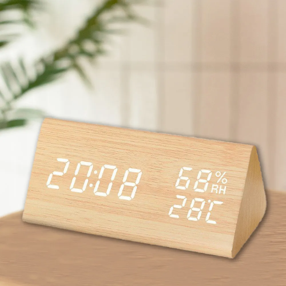 【Beroso 倍麗森】復古木紋智能聲控LED溫濕度計(時鐘 鬧鐘 夜燈 禮物 開學)