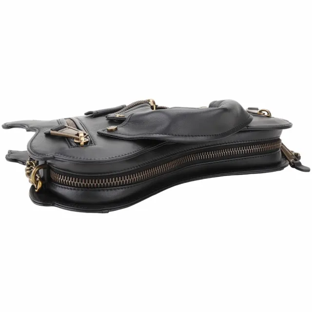 【MOSCHINO】Biker 仿舊金屬夾克造型可拆鍊帶羊皮手拿 肩背包(黑色 兩用包 鍊條包 真皮)