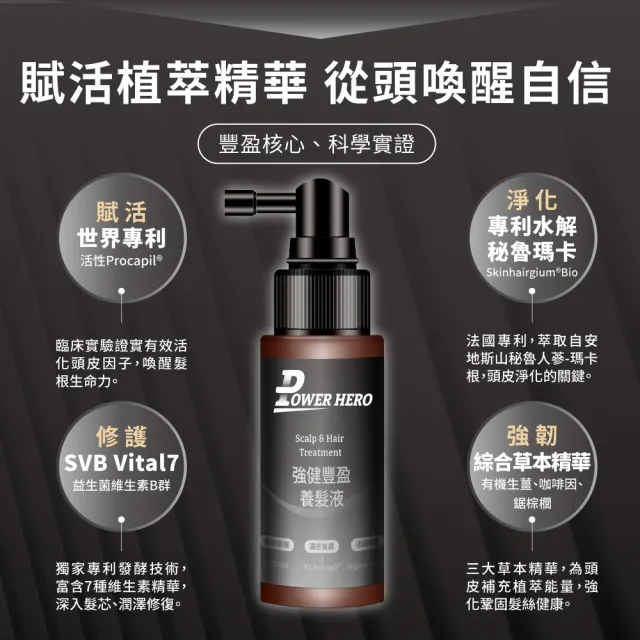 【PowerHero 勁漢英雄】養髮液60mlx3入組(強健豐盈)