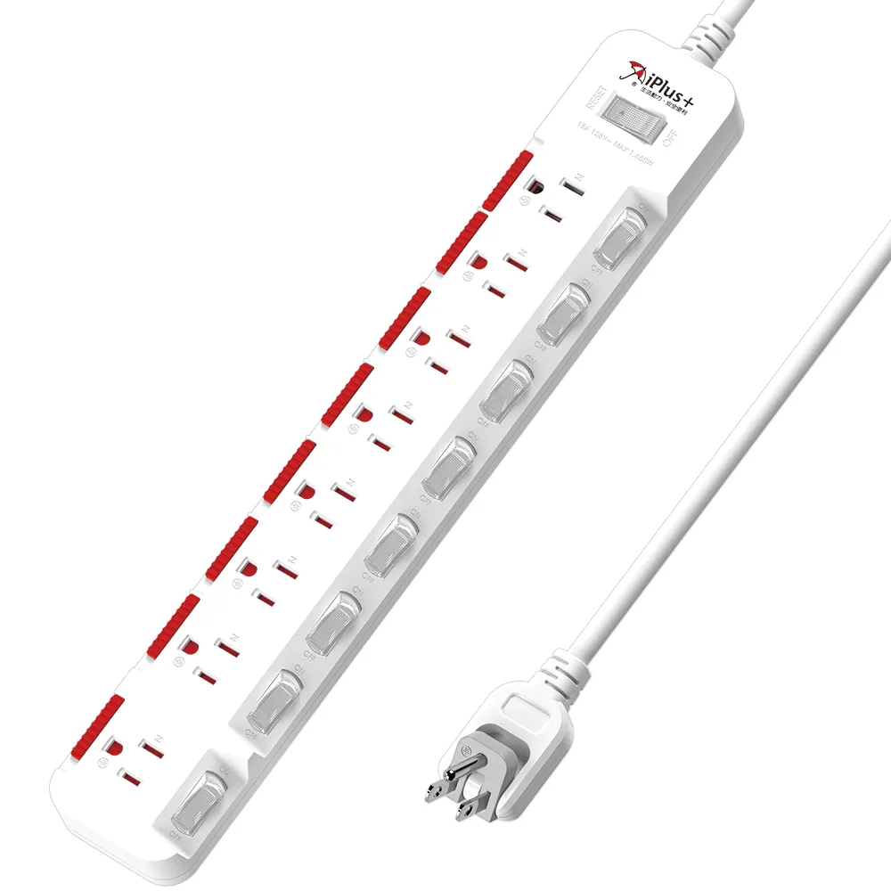 【iPlus+ 保護傘】9開8插3P防塵抗雷擊旋轉插頭延長線2.7M(PU-3987S 斜面開關.台灣製.防火)