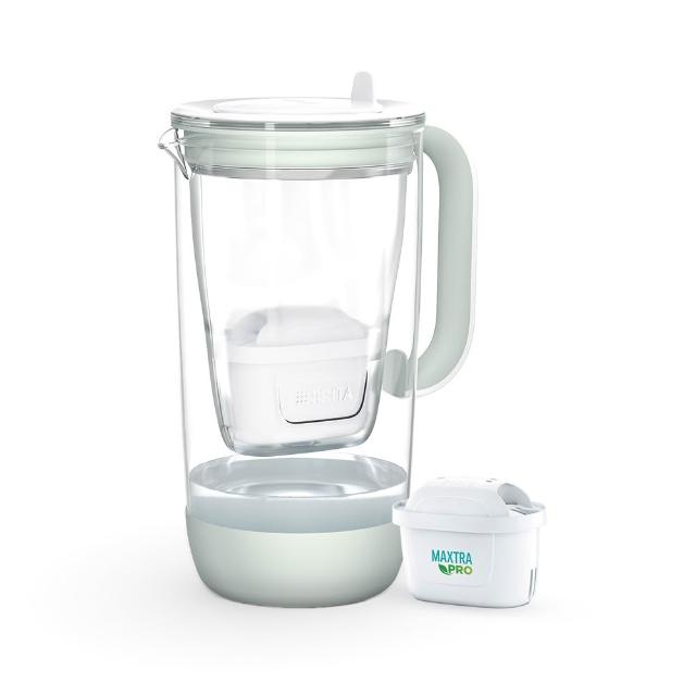 【BRITA】官方直營 60周年限定版玻璃濾水壺(淺綠)(內含1入濾芯& 矽膠底座)