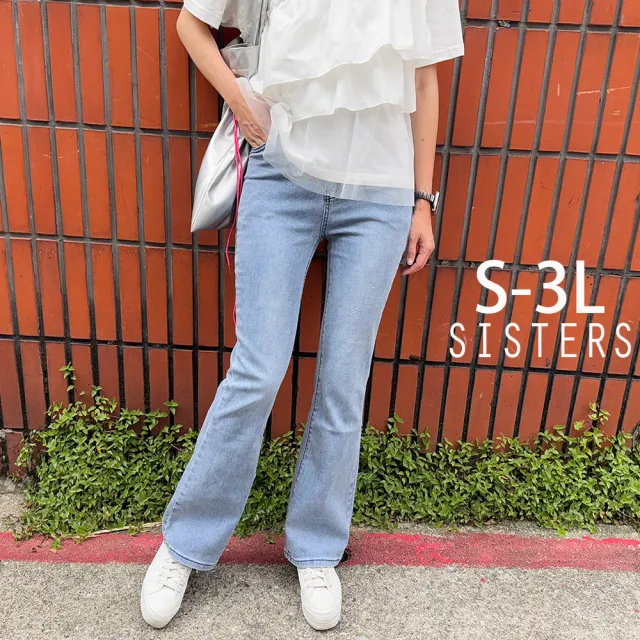 【SISTERS】高含棉水洗刷色顯腿長小喇叭牛仔褲/S-3L(女下著/靴型褲/女褲/顯瘦/喇叭褲/丹寧)