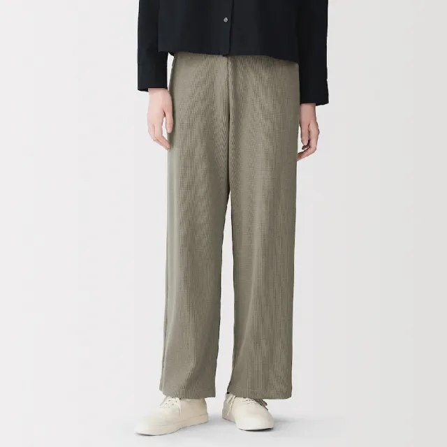 【MUJI 無印良品】女鬆餅紋長褲(墨灰/黑色/粉米/煙燻綠)