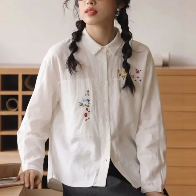 【MU YI YANG 慕衣洋】刺繡設計感長袖上衣