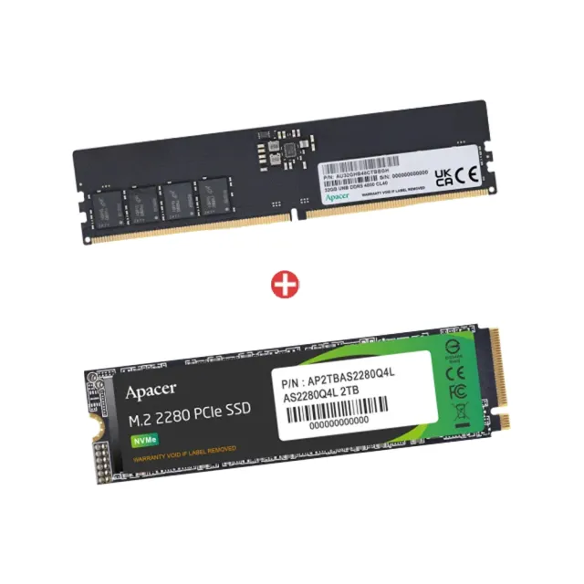 SSD+RAM組合★【Apacer宇瞻】DDR5 5600 16GB 桌上型記憶體+1TB SSD固態硬碟(讀3600MB/s 寫3000MB/s)