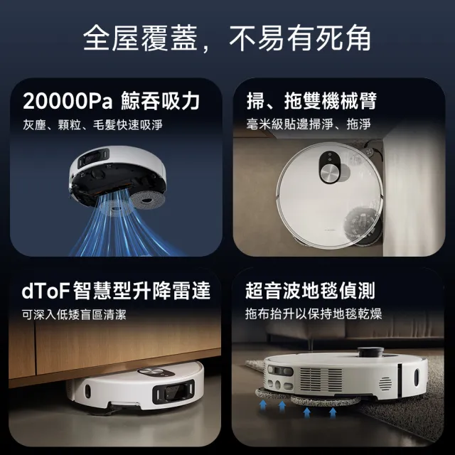 【小米】官方旗艦館 Xiaomi 掃拖機器人 5 Pro(AI三攝/升降dToF/20000Pa吸力/80度熱水洗/全能基站)