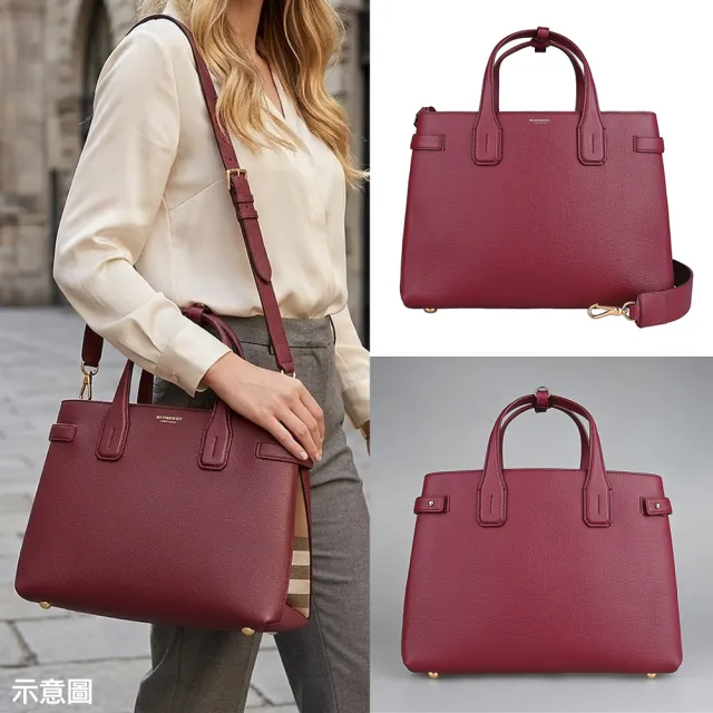 【BURBERRY 巴寶莉】BURBERRY 荔枝紋牛皮BANNER系列拼棉帆布斜背包(大/多色x米)